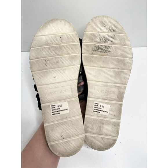 Me too Arien Sandals Womens Size 6.5 Black Woven Slip On Leather Slide - Picture 7 of 8